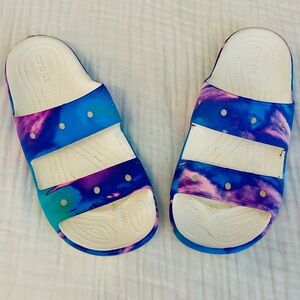 CROCS‎ Unisex Solarized Sandals Blue Purple Tie-Dye Slides Mens 10 Women’s 12